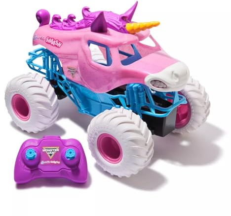 Monster Jam Sparkle Smash Remote Control Truck, 1:15 Scale, Official RC Monster Truck Toy, Pink Unicorn Design, Indoor/Outdoor Fun