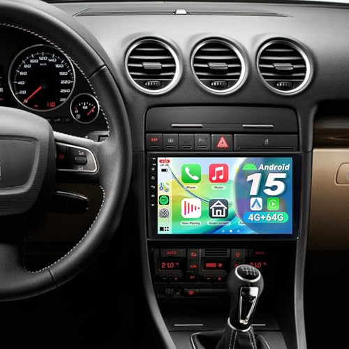 ACAVICA 9 IPS Android 15 Car Stereo Radio for Audi A4 II 2 B6 III 3 B7 S4 RS4, 4+64GB Head Unit, Bluetooth 5.4 WiFi 6, Wireless CarPlay Android Auto, GPS Navigation, DSP, FM/RDS, SWC, HD Rear Camera