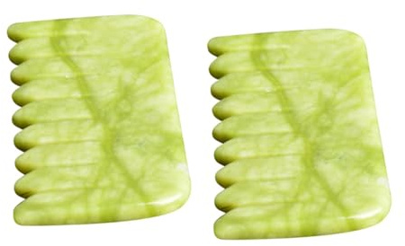 Jade Kopfhautmassagekamm 2 Stück Grün für Massage und Pflege | Antistatisches Design, Natürliche Jade Ausführung, zum Stimulieren der Kopfhaut, Praktisches Duo