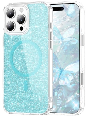 IMEIKONST Magnetic for iPhone 12/12 Pro Case Clear Glitter Green JXSF | Compatible with Magsafe, Slim Fit Transparent Cover, Sparkle Bling, Soft TPU Bumper Shockproof, for Women and Girls