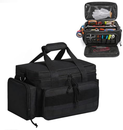 Werkzeugtasche 36,7 cm Für Handwerker Mit Großem Hauptfach, Vielen Innen Und Außentaschen, Rutschfest Gepolstertem PU Boden, Nylon Material, Organizer Für Elektriker Schreiner Reparaturarbeiten