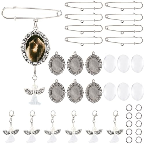 SUNNYCLUE 1 scatola Da 50 pezzi Fai Da Te 10 set di Ciondoli per Bouquet Sposa Ciondoli Commemorativi Spille Commemorative con Angeli In Argento Spille per Bouquet Sposi Regali Fes