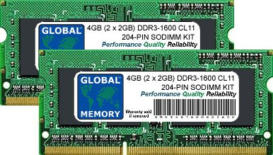 GLOBAL MEMORY Kit di Memoria RAM SODIMM da 4 GB (2 x 2 GB) DDR3 1600 MHz PC3-12800 204 Pin per Intel Mac Mini (fine 2012) e Mac Mini Server (fine 2012)