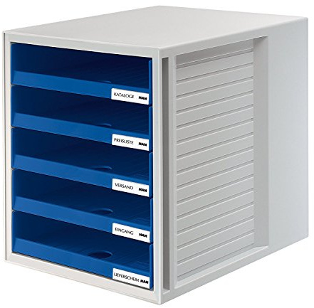 HAN Schublabdenbox SCHRANK-SET, DIN A4/C4, 5 offene Schubladen, lichtgrau/blau