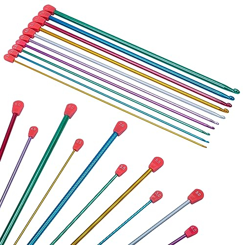 Curtzy Afghanische Tunesische Häkelnadel Set aus Aluminium (10 Größen) – Häkelnadeln Set je 35 cm – Größen 2,5-8 mm – Häkelnadeln Bunt Häkelnadel Set Mehrfarbig zum Häkeln – Für Anfänger & Profis