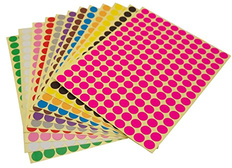 LJY Runde Aufkleber, Farbcodierungsetiketten, 12 runde Aufkleber in verschiedenen Farben, 12 Blatt