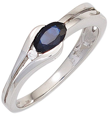 Schmuck Krone Ring Damenring Saphir Safir blau dunkelblau Diamant Brillant 333 Gold Weißgold, Ringgröße:Innenumfang 54mm ~ Ø17.2mm