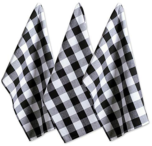 DII Buffalo Check Kitchen Collection Klassisches Farmhouse Geschirrtuch-Set, Baumwolle, Schwarz und Weiß, 20x30, 3