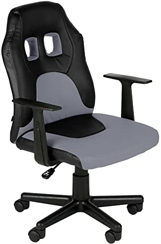 CLP Kinder Gaming Bürostuhl Fun I Schreibtischstuhl Mit Kunstlederbezug Und Abnehmbaren Armlehnen I Drehstuhl Für Mädchen Und Jungen, Farbe:schwarz/grau