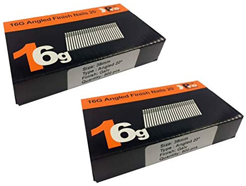 (2 x 500) 1000 Nail - 38mm 16g Angled 20° - Compatible with Dewalt,Paslode,Hitachi ((2 x 500) 38mm)