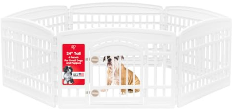 IRIS USA Parc d'exercice à 6 Panneaux pour Animaux domestiques avec Porte, Parc pour Chiots et Petits Chiens, Garde Les Animaux en sécurité, Assemblage Facile, Rangement Facile, Pieds en Caoutchouc