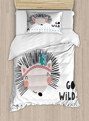 ABAKUHAUS skandinavisch Bettbezug Set für Einzelbetten, Hedgehog Go Wild Wörter, Milbensicher Allergiker geeignet mit Kissenbezug, 130 x 200 cm - 70 x 50 cm, Mehrfarbig