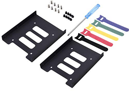 Tewmsc 2.5 to 3.5 Hard Drive Adapter SSD Mounting Bracket 2.5 to 3.5 Drive Bay Metal Adapter Mounting Bracket Hard Drive Holder with 5pcs Reusable Cord Organizer