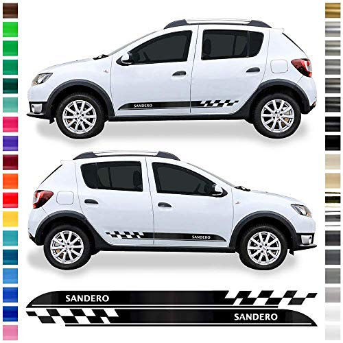 Auto-Dress Seiten-Streifen Aufkleber Set/Dekor passend für Dacia Sandero in Wunschfarbe (Schwarz-Glanz)