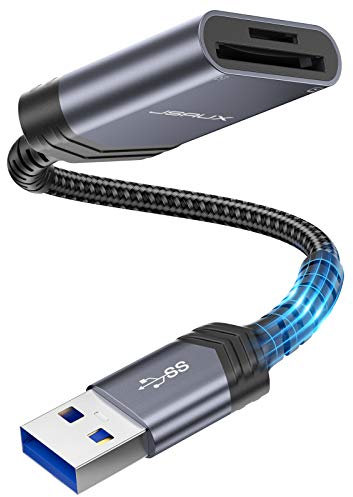 JSAUX USB 3.0 Aluminum SD Card Reader Adapter, for SDHC, SDXC, MMC, RS MMC, Micro SD/SDHC/SDXC, UHS-I, for Mac OS, Windows, Linux, Chrome OS - Grey