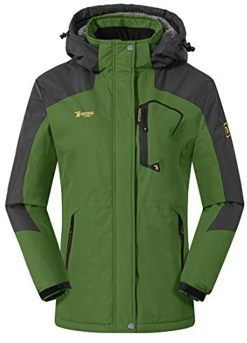 donhobo Veste Polaire pour Femme - Imperméable - Respirant - Épais - Coupe-Vent - Veste Fonctionnelle d'extérieur avec Capuche Amovible - Vert - XS