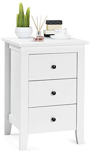 COSTWAY Mesita de Noche con 3 Cajones, Cajonera Moderna Dormitorio, Mesita Auxiliar de Madera con Cajones, Mesilla de Noche para Sala de Estar Dormitorio, 46 x 37 x 65 cm