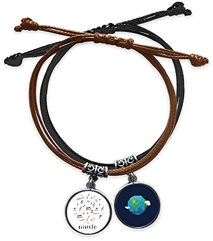 Bestchong Armband mit Musiknoten, Leder, Rot und Schwarz, M, Metall