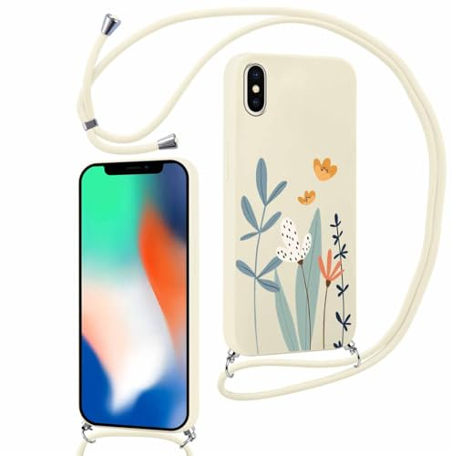 Yoedge Handykette Handyhülle für iPhone X/iPhone XS Hülle mit Band Kette 5,8, Necklace Schutzhülle mit Kordel zum Umhängen TPU Stoßfest Silikon Case mit Aesthetic Muster für iPhone XS, Floret