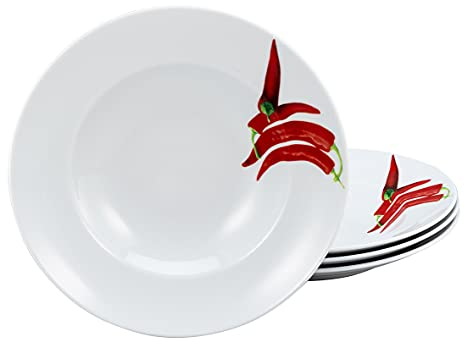 CreaTable, 23434, Serie CHILLI, 4-teiliges Geschirrset, Pastateller aus Porzellan, spülmaschinen- und mikrowellengeeignet, Made in Europe