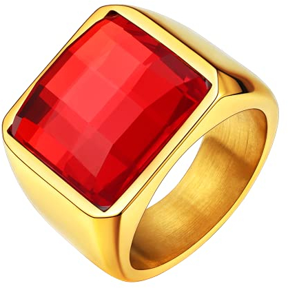 U7 Quadrat Geburtsstein Ring für Herren Damen Fingerring Edelstahl Herren Gold Siegelring mit Gravur Solitärring Namenring Männer Bandringe Statement Ring Versprechensring Modeschmuck für Ehemann