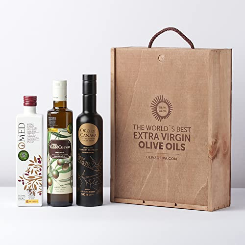 3 meilleures Huiles d'Olive Vierge Extra d'Espagne 2021 - Pack de 3 bouteilles de 500 ml (Boîte en bois)