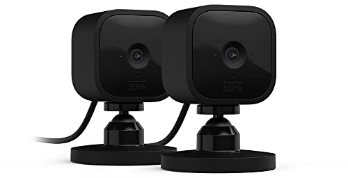 Blink Mini - Compact indoor plug-in smart security camera, 1080p HD video, night vision, motion detection, two-way audio, easy set up, Works with Alexa – 2 cameras (Black)