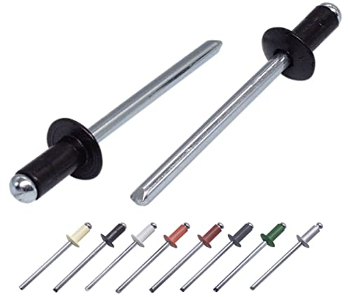 Marcopol Lot de 500 rivets aveugles peints, 4,0 x 10 mm, tête bombée, DIN 7337, rivets en aluminium et mandrin en acier, rivets pop (500, noir de jais RAL 9005)