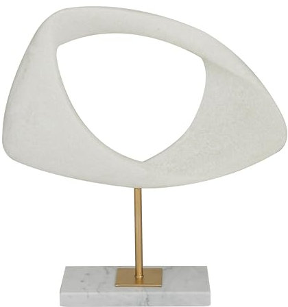 Deco 79 Polystone Abstrakte Skulptur mit Marmorständer, 30,5 x 7,6 x 33 cm, Weiß