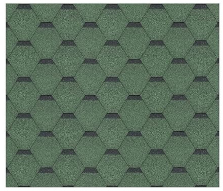 Set di tegole bituminose Hexagonal Rock H351GREEN, copertura bituminosa di colore verde Timbela M351 per casetta da giardino