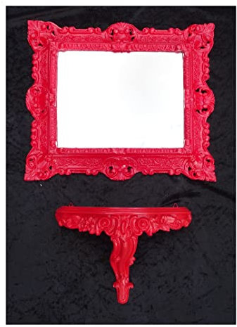 Ensemble miroir mural rouge + console M rectangulaire console murale baroque antique 44 x 38 cm pour couloir, meuble, console, miroir