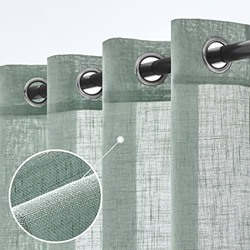 Woaboy Leinen Gardinen Vorhänge Halbtransparente Ösen Set 140x260cm Blau | 2er Set Leinenoptik und halbtransparentes Gewebe für Wohnzimmer und Schlafzimmer, moderne Stores mit weichem Licht.