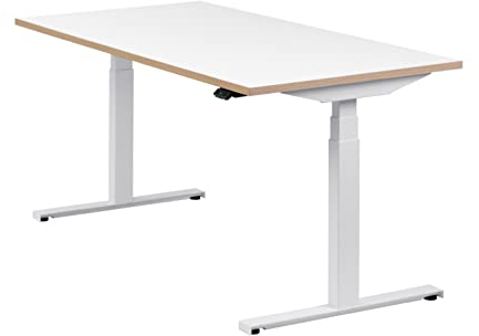 boho office® Höhenverstellbarer Schreibtisch 160 x 80 cm - Elektrisch, Made in Denmark, 2 Motoren, 3-Fach Teleskop, Appsteuerung - Easydesk Weiß inkl. Tischplatte in Weiß mit Multiplexkante