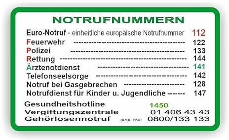 Autocollant numéro d'urgence (RP65/1) (19 cm x 11,5 cm)