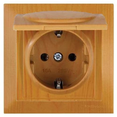 Mutlusan CANDELA Set: Steckdose mit Deckel/Klappdeckel und Rahmen - Unterputz, Einbau, Wandeinbau - Eiche/Holz