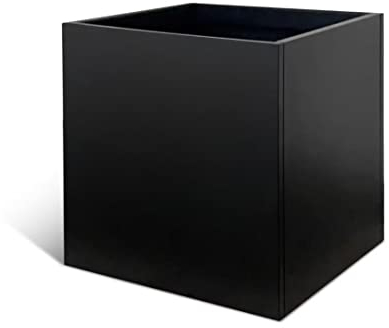 Grand pot de fleurs carré en acier galvanisé noir pour intérieur et extérieur, 50,8 cm, revêtement en poudre, moderne, commercial, résidentiel pour patio, terrasse, cour, jardin