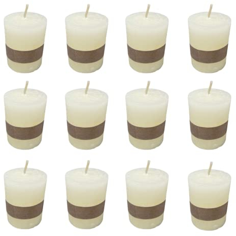 Rustikale Mini Kerzen ca. 4 x 5 cm Stumpenkerze im Antik Look für die perfekte Atmosphäre Zuhause (12 X Creme)