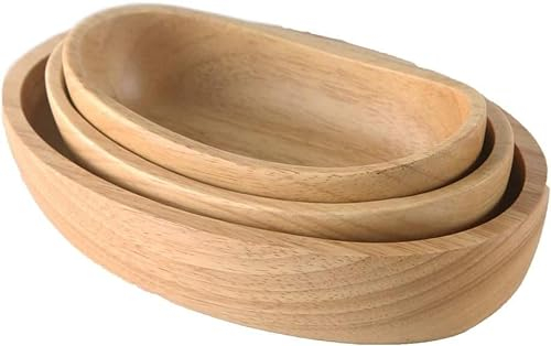 3-TLG. Set Eiche Bootsförmiger Holzteller Massivholz ovaler Holzteller Fruchtdessert runder Holzteller Speiseteller-Set
