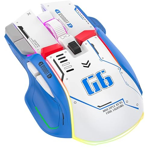 XZXWZX G6 Ratón inalámbrico para Juegos,Ratón Bluetooth, Conexión de 3 Modos, Diseño Estilo Mecha, 12 Teclas, 11 iluminación RGB, 5 dpi Ajustables, 4000 FPS, Ergonomía, Compatible con PC/Mac/Portátil