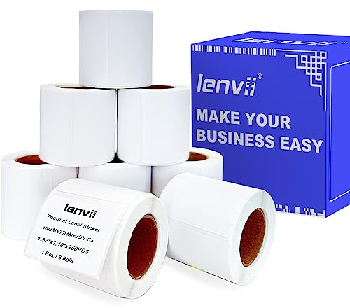 LENVII 40mm x 30mm Etichette Adesive Termiche,1.57 x 1.18 pollici Etichette Termiche,Impermeabile/Resistente all'attrito Per le Stampanti Di etichette Portatili e Desktop(1 rotolo 250 pezzi /8 rotoli)