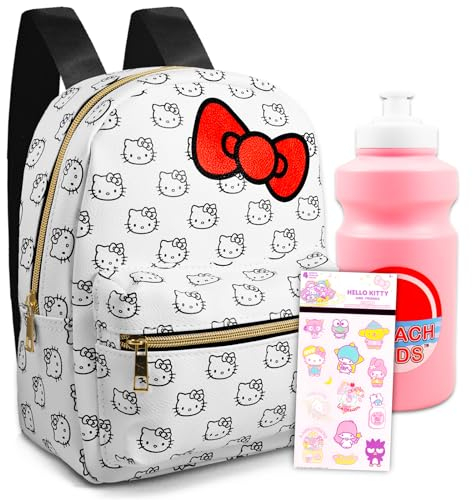 Hello Kitty Mini Rucksack für Mädchen - 25,4 cm mit Fronttasche, Aufklebern & mehr | Hello Kitty Schulrucksack für Damen & Kinder