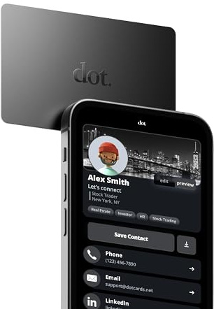 dot. Card - Digital Business Card - Tap Compatible with iPhone & Android (Black)