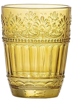 Bloomingville FEYZA - Vaso de cristal (10 x 8 cm, 260 ml, diseño en relieve), color amarillo