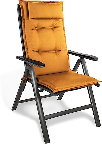 normani Stuhlauflage Hochlehner mit Kissen - Gartenstuhlauflage für Draußen und Drinnen aus pflegeleichtem und wasserdichtem Outdoor Material 120x50 cm Farbe Orange