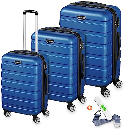 VESKA 3tlg. Hartschalenkofferset Hard Shell Reisekoffer Kofferset Trolley Koffer Hartschalenkoffer Reisekofferset Rollkoffer TSA Zahlenschloss 4 Rollen ABS-Hartschale M-L-XL (königsblau)