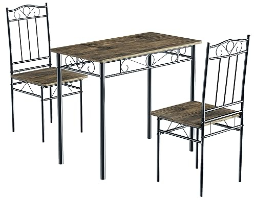 LafeuR Esszimmertisch mit 2 Stühlen, Küchentisch-Set aus Schwarze Metallbeine, Tisch und Stühle Set für Esszimmer, Küche, Wohnzimmer, Dunkles Holz