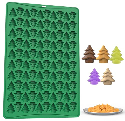 PTaizjjz Moule de Noël en silicone, 100 cavités pour mini sapin de Noël, bonbons, chocolat, moule pour pâtisserie, biscuits, pudding, gelée, friandises pour chien