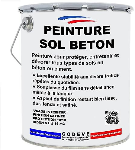 Peinture Sol Beton - 5 L - Codeve Bois - RAL 6011 - Vert réséda - Intérieur - Pour Une Forte Protection De Sol Garage, Escalier, Atelier Industriel, Terrasse En Béton Ou Ciment.