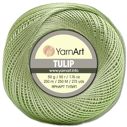 Frida's Wollhaus YarnArt 50 g Tulip Häkelgarn Filetgarn Mikrofaser glänzend seidig 49 Farben (425 | Mintgrün)