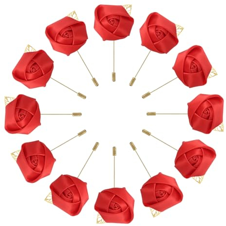 sourcing map 12 Stück Bräutigam Anstecksträuße Rosen Anstecknadeln für Herren Hochzeit Zeremonie Jubiläum Formelles Abendessen Party Rot